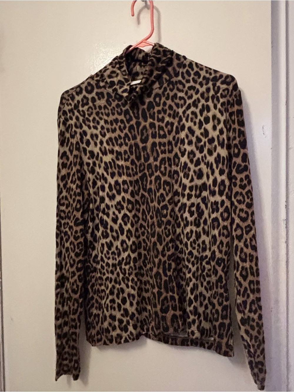 H&M Leopard Print Long Sleeve Mock Neck Top in Tan and Black